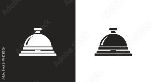 Minimalist Service Bell Vector Icon Set in Black and White