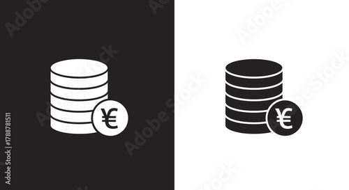 Japanese Yen or Chinese Yuan currency symbol with a stack of coins icon set.