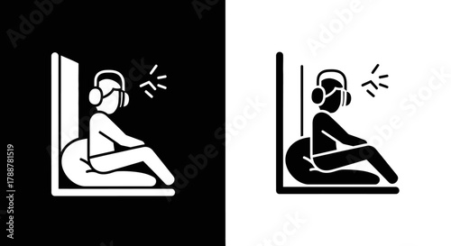Minimalist Person Listening to Audio Vector Glyph Icon for App and Web