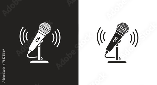 Minimalist Microphone Icon Vector Set for Podcast and Broadcast Graphics