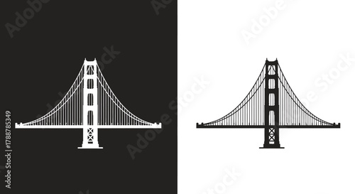 Icon Set Minimalist Suspension Bridge Vector in Black and White