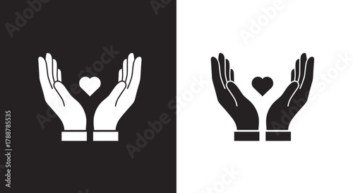 Icon Set Vector with Minimalist Hands Holding a Heart Symbol for Charity and Care