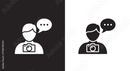 Glyph Icon Vector of a Photographer with Camera and Speech Bubble for Social Media