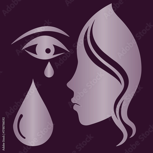 Stylized Profile Silhouette of a Woman with a Large Tear Drop