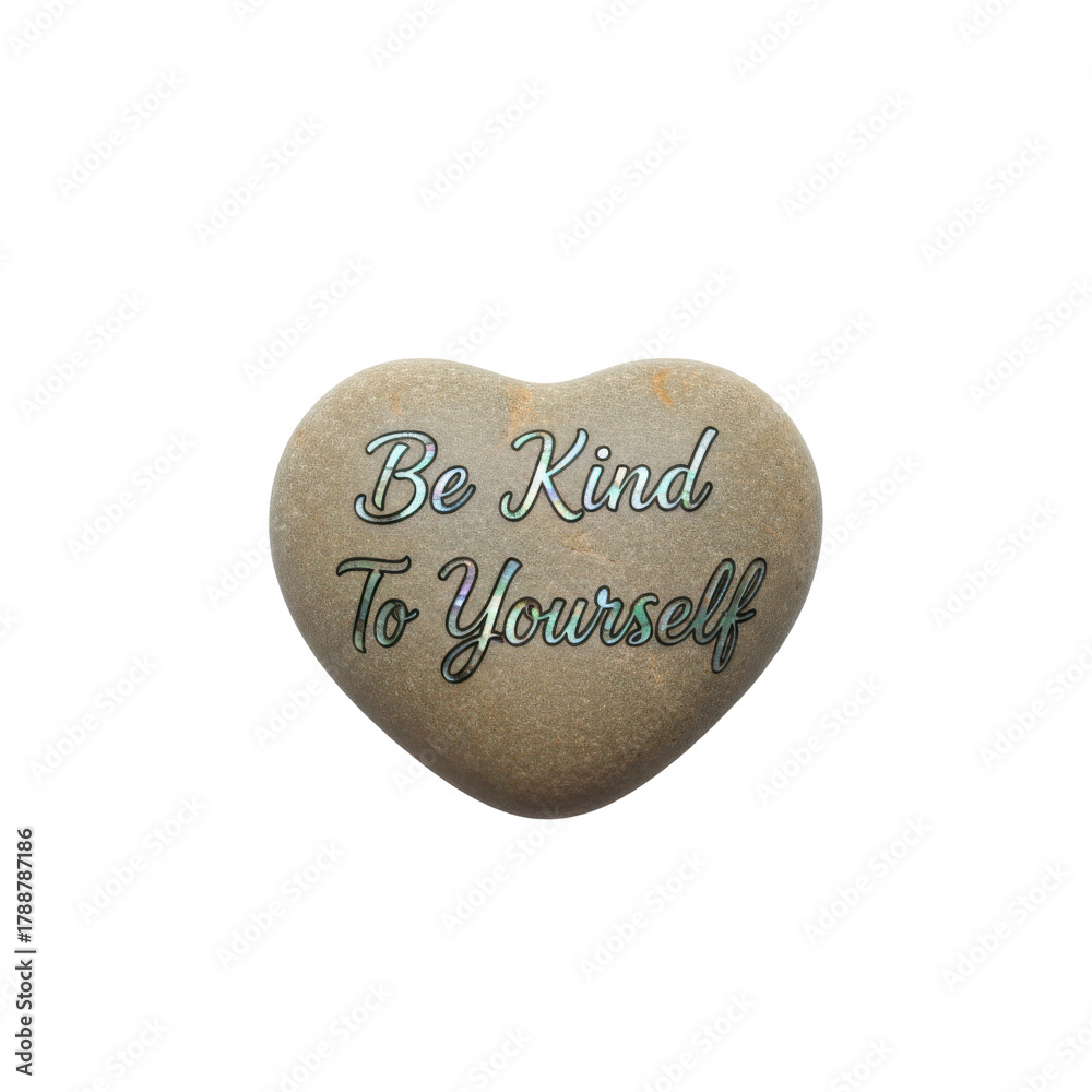 Naklejka premium A heart shaped stone with message of kindness and self care reminder