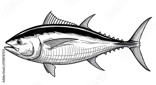 Tuna fish symbolizing seafood, fishing industry, ocean life, and marine sustainability. Vector illustration, isolated on a transparent background