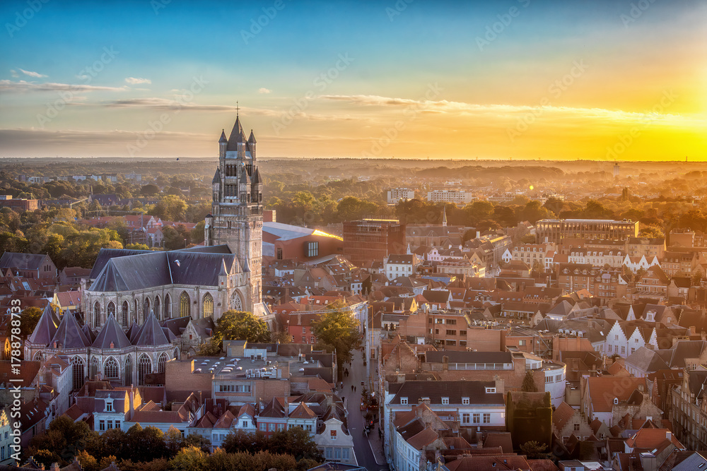 Fototapeta premium sunset over Bruges Belgium