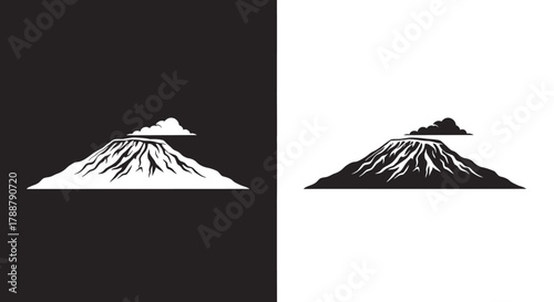 Minimalist Volcano Mountain Logo Template Vector with Smoke in Black and White