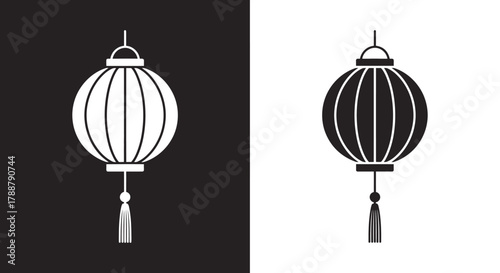 Minimalist Chinese Lantern Vector Icon Set in Black and White