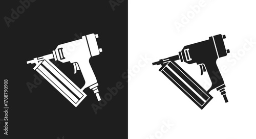 Minimalist Nail Gun Vector Icon Set in Black and White for Construction and Carpentry