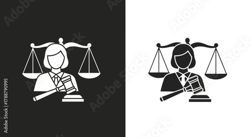 Minimalist Judge Vector Icon with Gavel and Scales of Justice for Law Logo