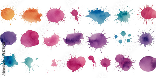 Set of watercolor circles brash multicolored. watercolor on white background. colorful watercolor vector design and transparent background	