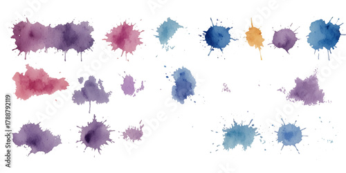 Set of watercolor circles brash multicolored. watercolor on white background. colorful watercolor vector design and transparent background