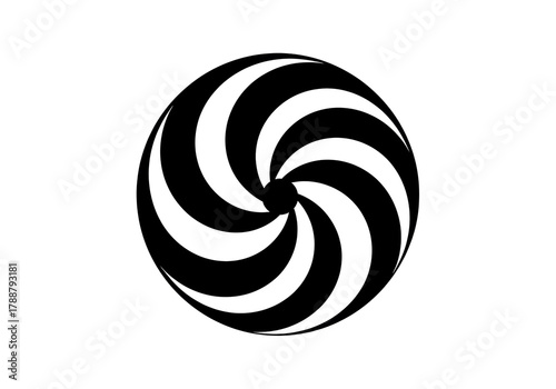 Hypnotic spiral isolated PNG on transparent background, black and white swirl pattern for optical illusion and design elements
