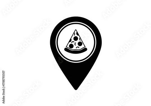 Obraz na plátně Black pizza slice location pin PNG isolated on transparent background, restauran