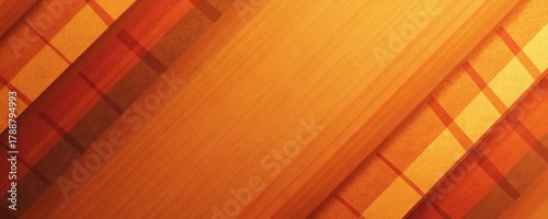 Abstract diagonal stripes in orange hues create a geometric plaid pattern. Layers of warm colors and varied textures suggest fabric or paper for seasonal designs.