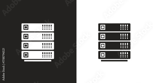 Minimalist Data Center Server Rack Vector Icon for Technology and Hosting
