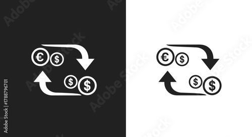 Minimalist Currency Exchange Icon Vector with Dollar and Euro Symbols for Finance Apps
