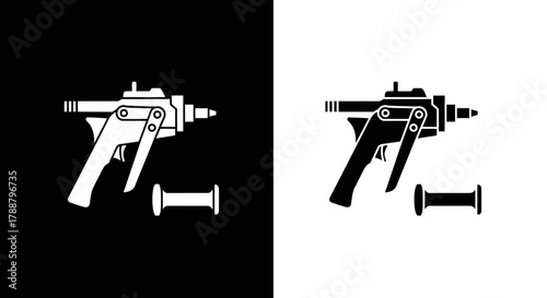 Minimalist Sci Fi Blaster Gun Vector Icon Set in Black and White