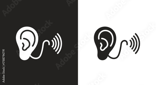 Minimalist Hearing Aid Vector Icon Set with Ear Symbol in Black and White