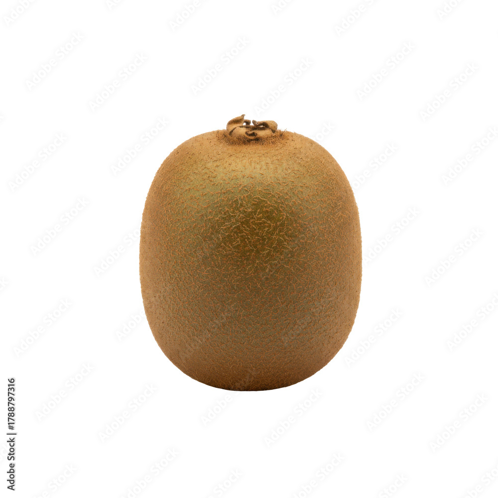 Fototapeta premium Close-up of a Whole Kiwi Fruit Exhibiting its Fuzzy Skin and Unique Shape on a Plain Backdrop