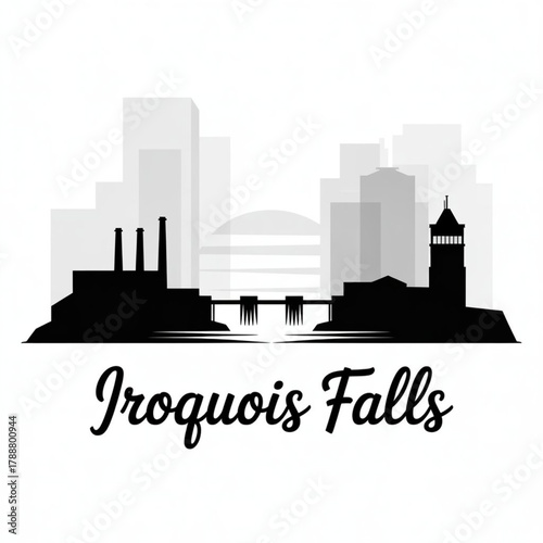 Iroquois Falls Skyline Silhouette — Northern Ontario Mill Town on the Abitibi River Canada Vector Illustration