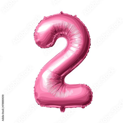 Shiny metallic pink balloon shaped as number two isolated on white background for celebration design