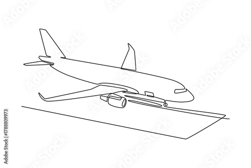 Landing Airplane. Landing and take off plane concept. Single line draw design. Vector graphic illustration