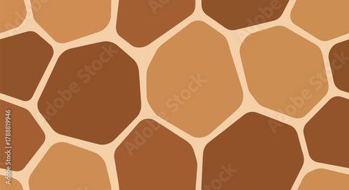Flat vector giraffe pattern with large irregular polygon shapes and rounded corners in earth-tone solid colors. Seamless repeat, no gradients, ideal for natural and rustic product packaging