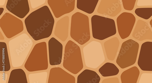 Flat vector giraffe pattern with large irregular polygon shapes and rounded corners in earth-tone solid colors. Seamless repeat, no gradients, ideal for natural and rustic product packaging