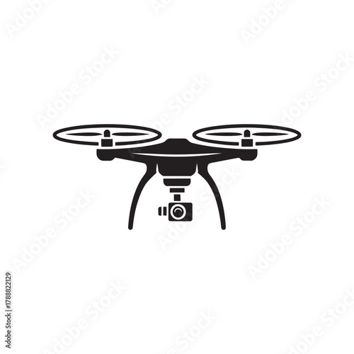 Drone Silhouette Icon with Camera – Modern Quadcopter Vector Symbol for Photography, Aerial Filming, and Technology Design.