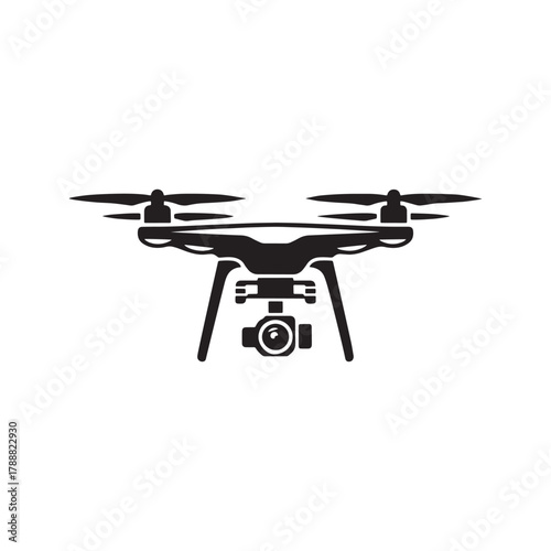 Drone Silhouette Icon with Camera – Modern Quadcopter Vector Symbol for Photography, Aerial Filming, and Technology Design.