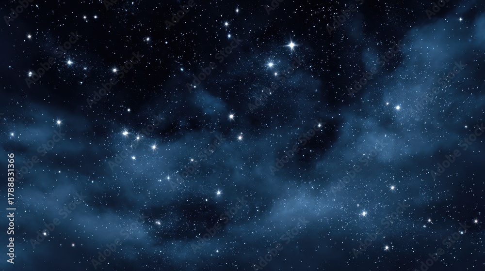 Fototapeta premium A brilliant display of stars lights up the dark sky, with clusters and constellations visible against a backdrop of deep space. The tranquility of the night enhances the beauty of the cosmos.