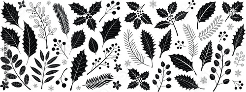 Christmas Leaf and Botanical Silhouette Vector Set for Decoration