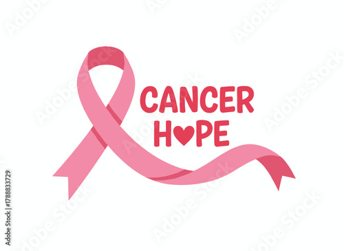 Handwritten lettering expressing hope for breast cancer, a slogan for a women's oncology awareness campaign featuring typography and a pink ribbon composition, an inspirational and motivational
