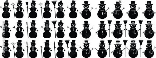 Snowman Silhouette Vector Set for Christmas and Winter Design