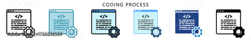 Coding Process Icon, Multi Style, Flat, Line, Glyph, Lineal, Dual Tone. Use For Modern Concept, Ui, Ux Web And App Development.