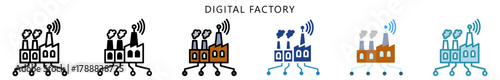 Digital Factory Icon, Multi Style, Flat, Line, Glyph, Lineal, Dual Tone. Use For Modern Concept, Ui, Ux Web And App Development.