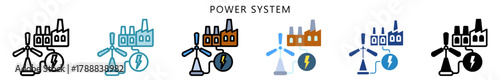 Power System Icon, Multi Style, Flat, Line, Glyph, Lineal, Dual Tone. Use For Modern Concept, Ui, Ux Web And App Development.
