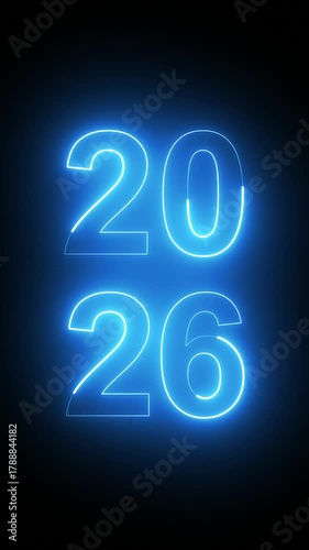 2026 New year, neon blue numbers, vertical video