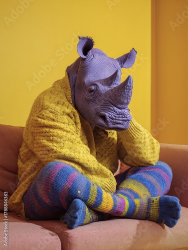 Abstract, creative, illustrated, minimal portrait of a wild animal dressed up as a man