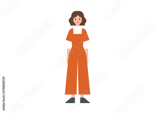 A young, sorrowful woman in an orange prison uniform stands alone against a white backdrop, depicted as a flat female cartoon character, representing a suspect, convicted criminal, or punished