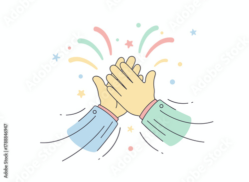 Illustration of open palms clapping, a gesture of applause, greeting, support, and congratulations, conveying gratitude, respect, and admiration, rendered as a flat vector on a white background