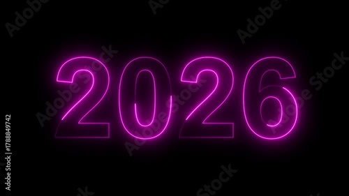 2026 New Year celebration, pink neon numbers