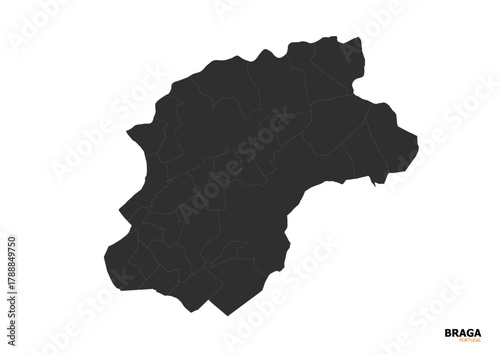 Vector silhouette map showing the city and municipal boundaries of Braga, Portugal, in solid dark gray.