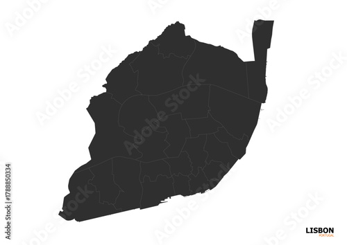 Vector silhouette map showing the city and municipal boundaries of Lisbon, Portugal, in solid dark gray.