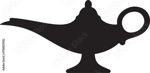 Classic mystical genie lamp silhouette icon symbol of wishes magic fantasy dreams and aladdin's tales vector illustration graphic