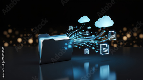 Data transfer to cloud storage file sharing and synchronization digital data flow concept