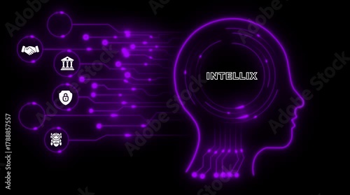 Intellix A I Human Head Circuitry Network Connection Data Flow Partnership Security Robot Automation Technology Concept