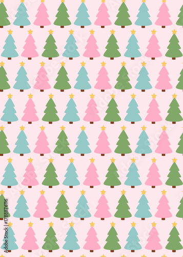pastel Christmas trees pattern on pink background